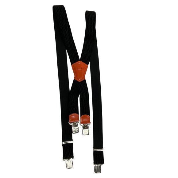 Decalen Mens Black Adjustable X-Back Suspenders With Orange Leather Accents 30k - Picture 1 of 7